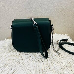 Miniso Chic Dark Green Crossbody Bag with Chain Strap